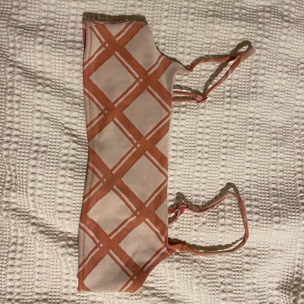 Coral and white square neck bikini top